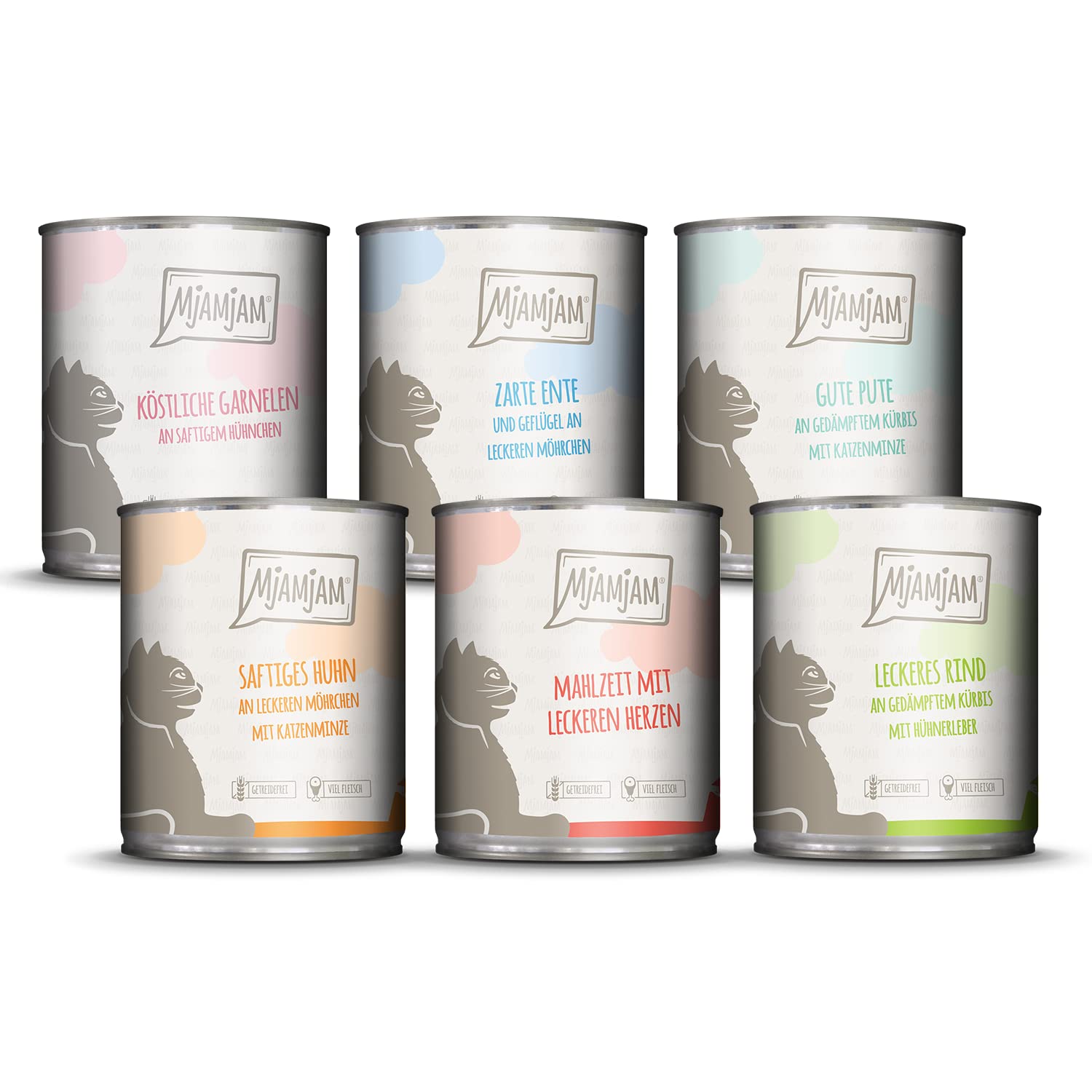 MjAMjAM - premium wet food for cats - trial pack, pack of 6 (6 x 800 g), grain-free with extra meat