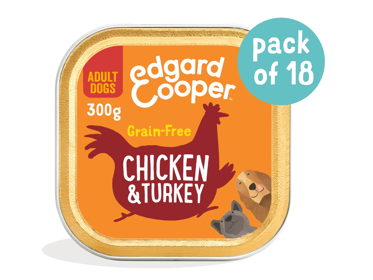 Edgard & Cooper Wet Food for Adult Dogs Pasztet Naturalne Bezzbożowe Pojemniki 300g x 18 Kurczak i indyk, Zdrowe Karmienie Psów Smaczne i Zbilansowane, Świeże Mięso