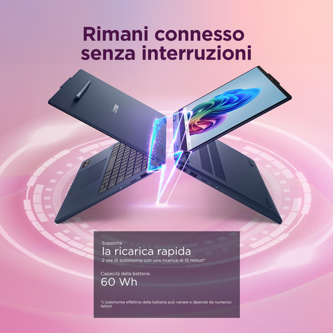 Lenovo IdeaPad 5 2in1 Notebook Display 14" Touch IPS, AMD Ryzen 7 250, RAM 16GB, 512GB SSD, Digital Pen inclusa, Windows 11, Tastiera italiana QWERTY, Chassis in alluminio - Caricatore non incluso