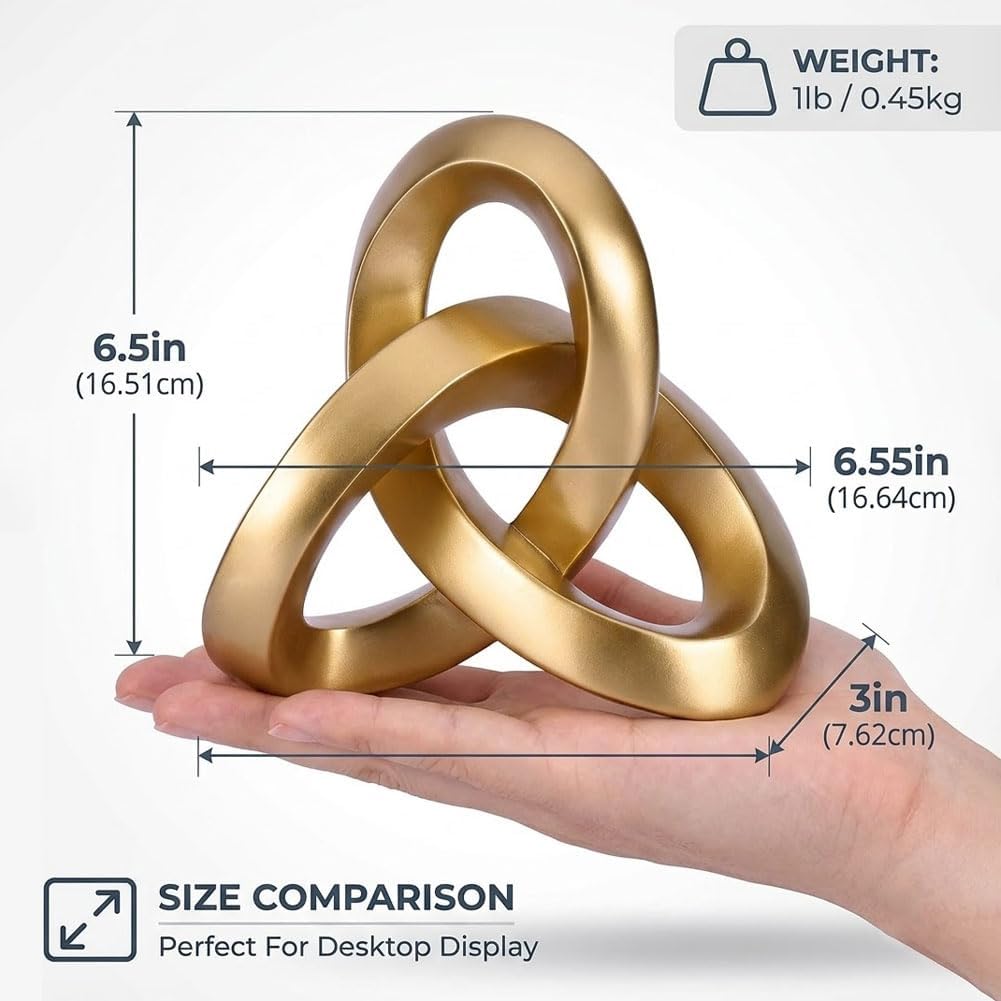 QIANLING Gold Knot Decor Sculpture, Matte Gold Resin Decorative Knot for Coffee Table Decor, Bookshelf Decor, Entryway Table Sculptures, Office Decor for Shelves, Modern Home Decor