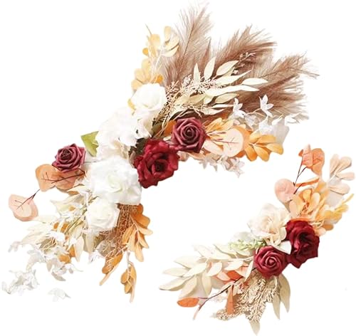 2 flores bohemias para arco de boda, guirnalda rústica de hierba de pampa para dintel de arco, guirnaldas de flores de boda, arreglos florales para