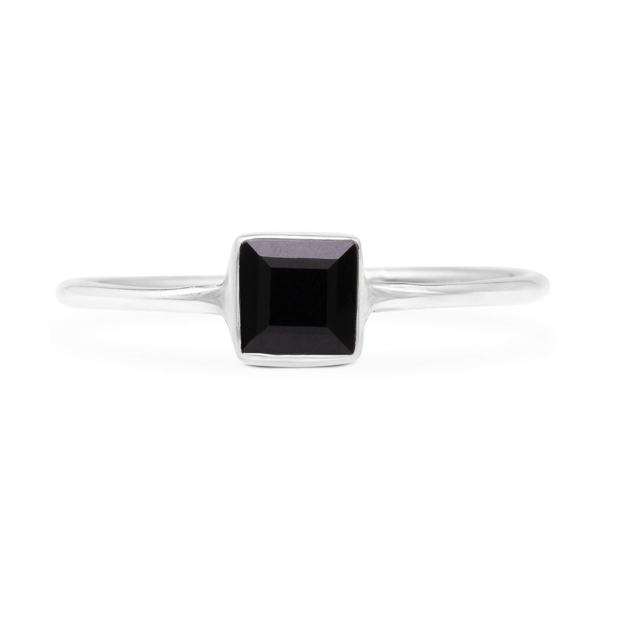 Koral JewelryCut Square Black Onyx 925 Sterling Silver Ring - Delicate BOHO Chic Jewelry - Fashionable and Stylish for Girls and Women with Velvet Gift Bag - Made by Indian Artisans - Size 5-10