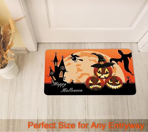 Miniatura 2 de FUN WEEKEND Felpudo de goma antideslizante de Halloween con diseños de gnomo, calabaza y truco o trato. Tapete de puerta de otoño para exteriores e