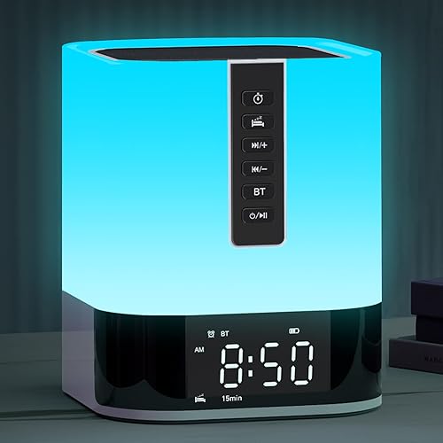 Reloj despertador con máquina de sonido de ruido blanco con altavoz Bluetooth, luz nocturna de 48, 16 sonidos relajantes para dormir y dormitorio de