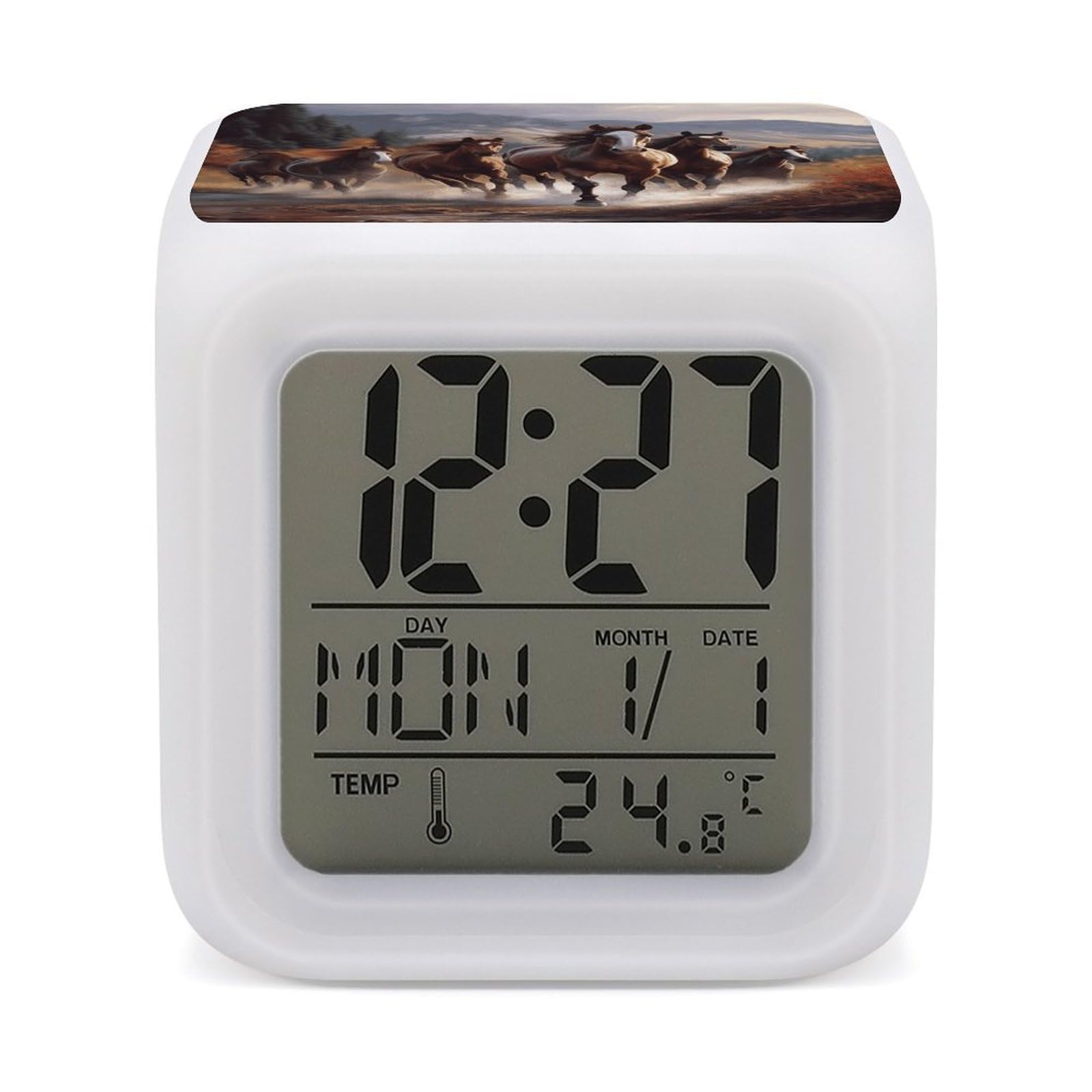 VstaDank Horses Alarm Clocks with 7 Color Changing Night Light Exquisite Bedroom Digital Clocks with LED Temperature Display Desk Clock Ok to Wake Clocks for Heavy Sleeper