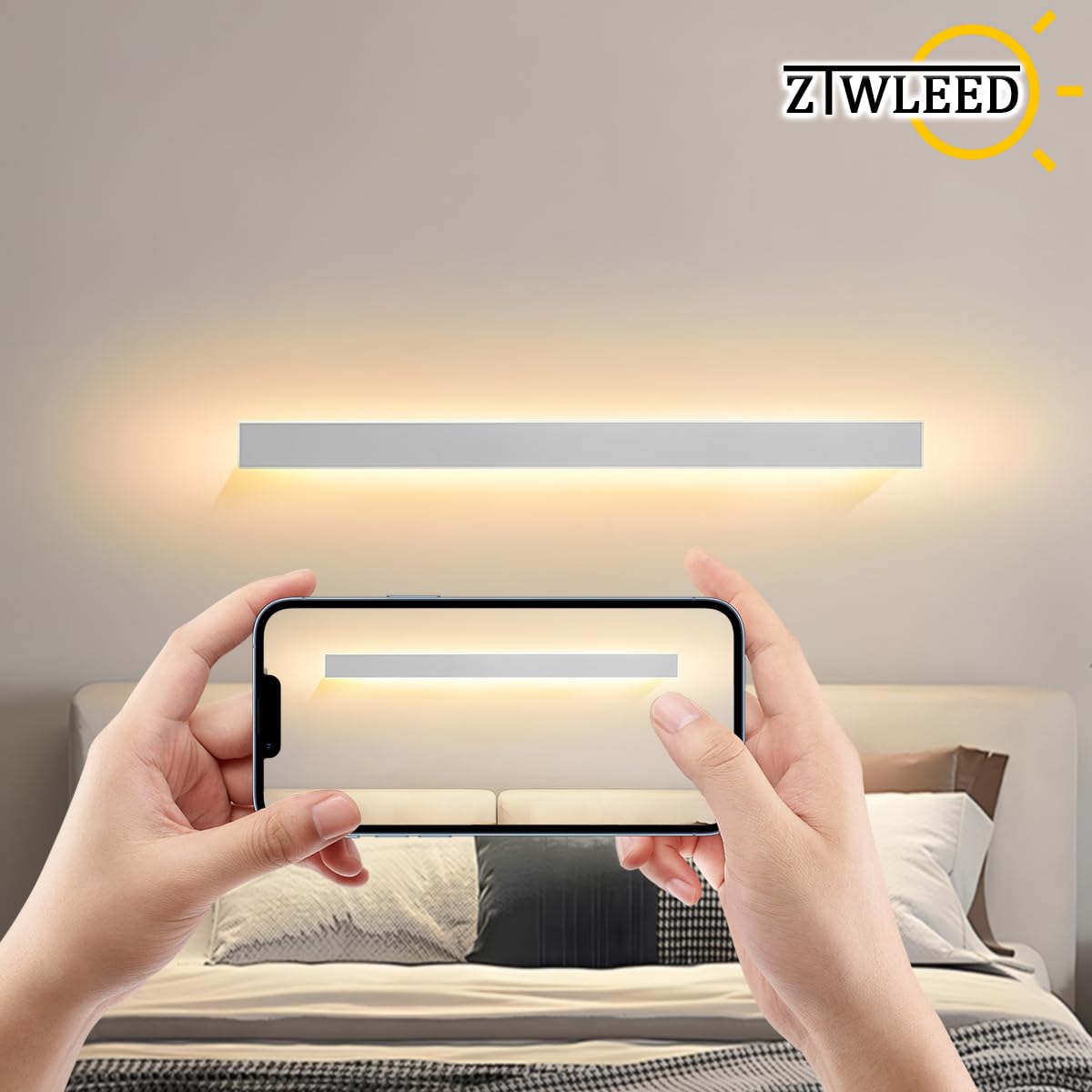 LED Wandleuchte Innen Dimmbar,38W Wandlampe mit Fernbedienung 2.4GHz,10-100% Helligkeitseinstellung Wandbeleuchtung für Schlafzimmer Wohnzimmer Korridor Treppenhaus,Weiß 100CM 110-240V