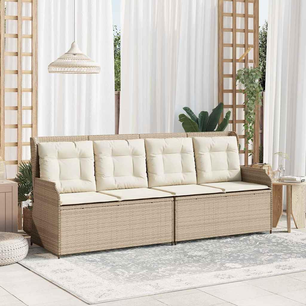 Poltrona da giardino reclinabile con cuscini imbottiti, rattan sintetico resistente alle intemperie, schienale e poggiapiedi regolabili, struttura in acciaio stabile, fodere