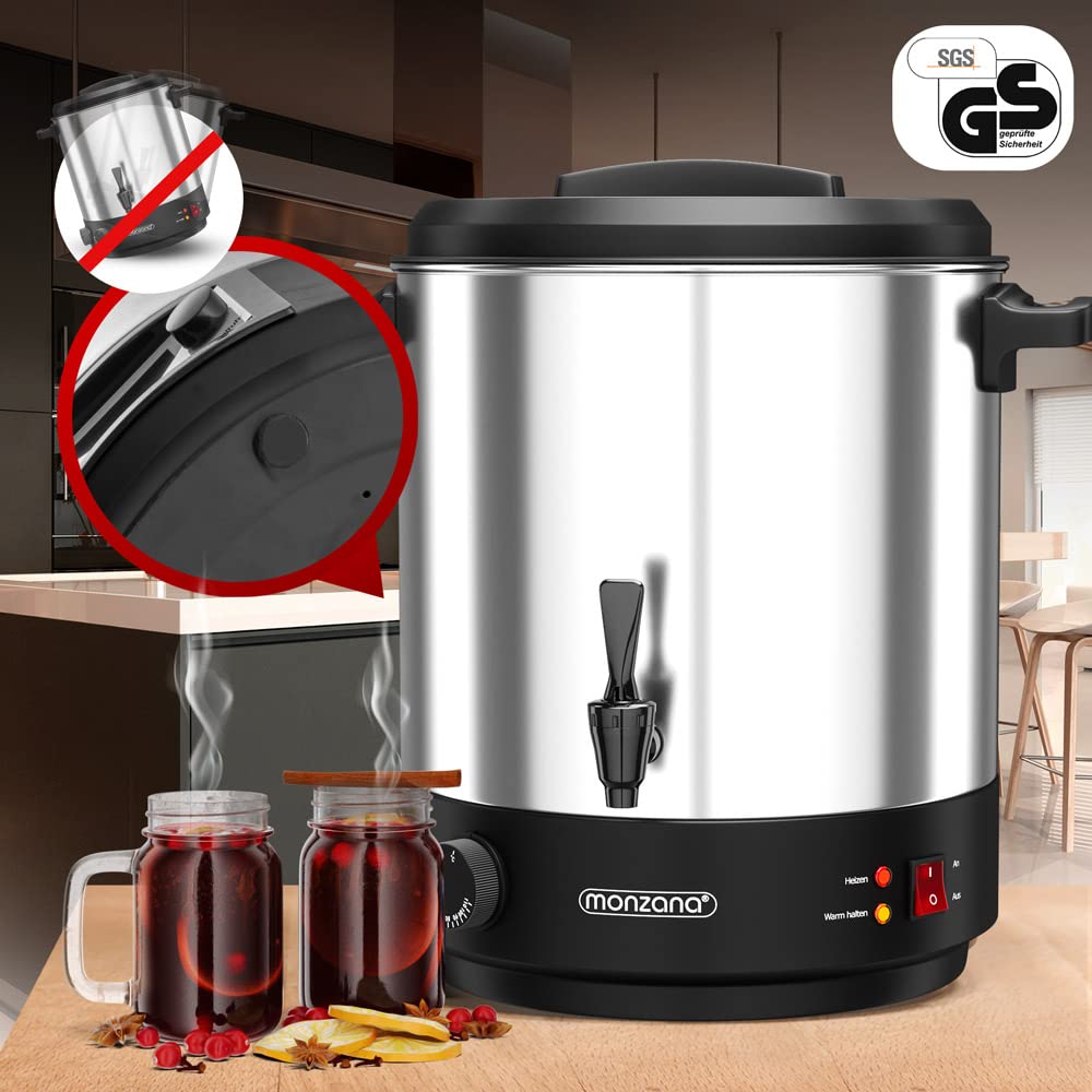 MONZANA® Distributeur de boissons chaudes 28L Stérilisateur de bocaux électrique en inox avec robinet et minuterie 1800W