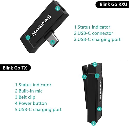 Miniatura 5 de Saramonic Micrófono inalámbrico para Android, Blink GO-U1 Micrófono inalámbrico Lavalier con cancelación de ruido para dispositivos