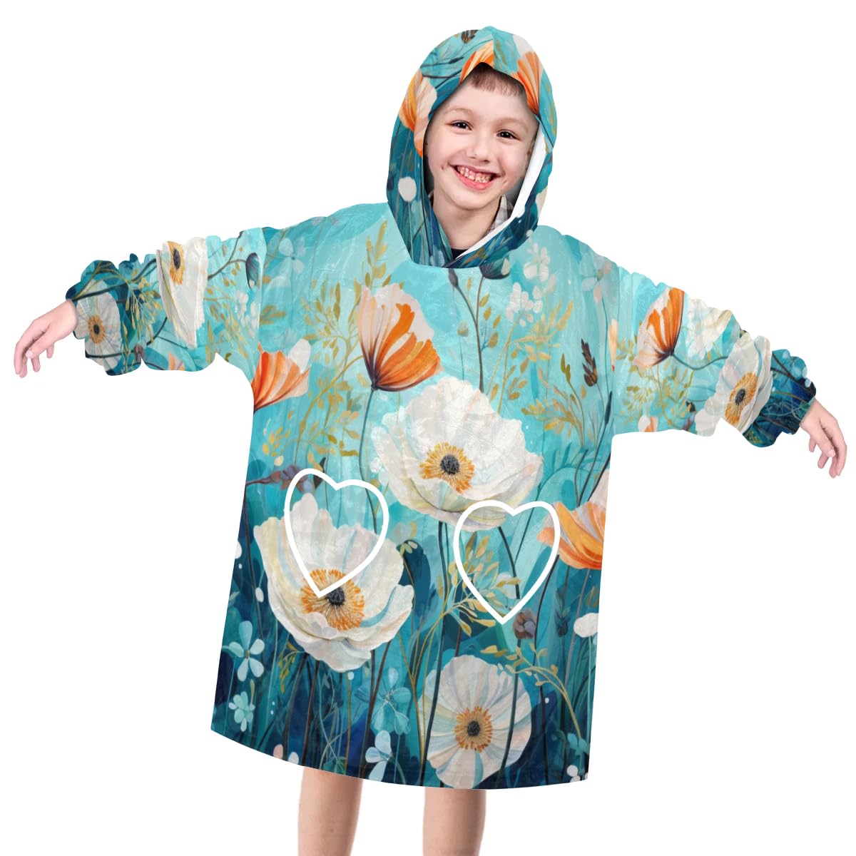 Wearable Blanket Hoodie for Kids, Watercolor Tulip Fleece Sweatshirt Blanket Oversized Blanket Sweatshirt with Pocket Flannel Warm Hooded Blanket 6-10 Year Old Girl Boy Gift, One Size