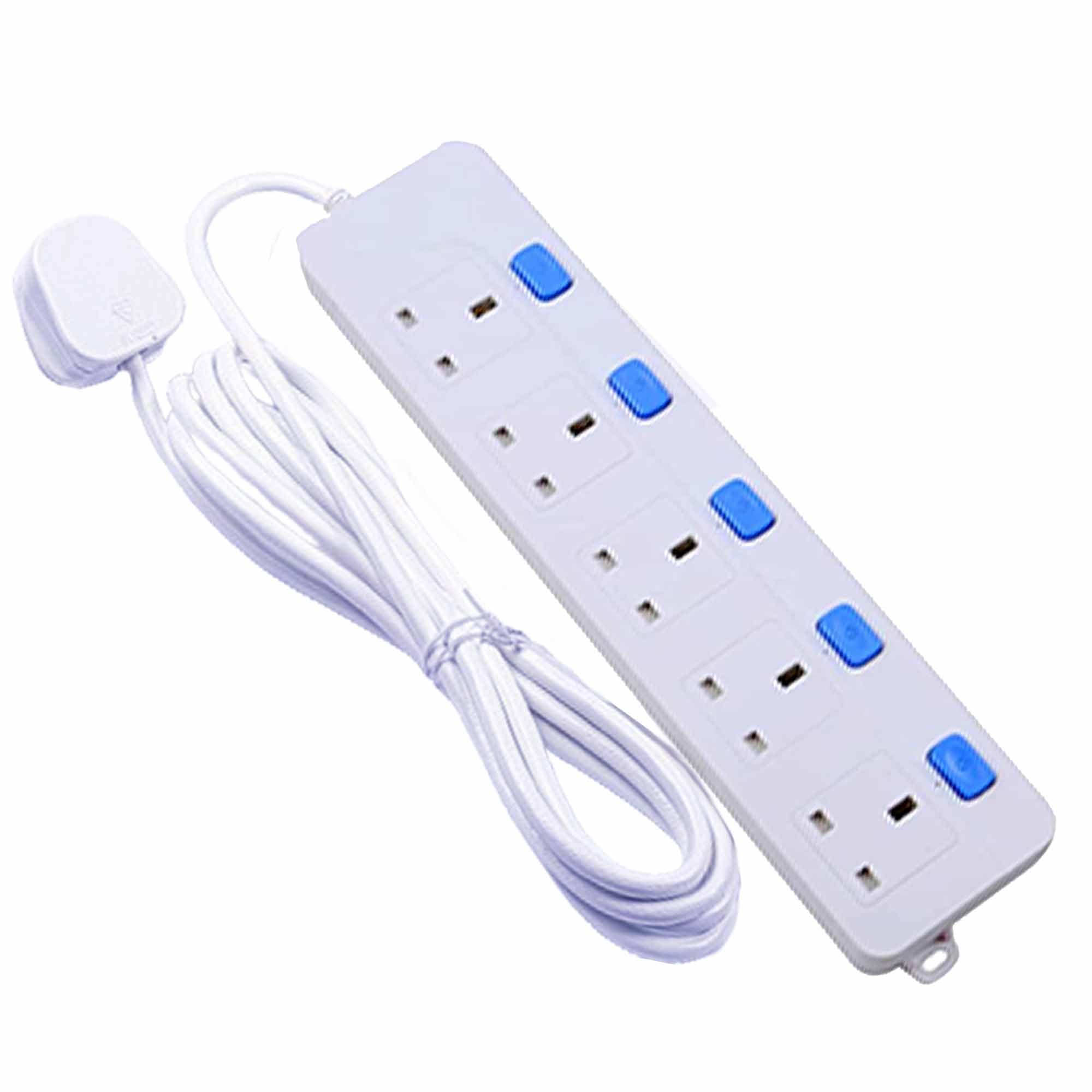 Extension Lead with 5 Universal Socket, White