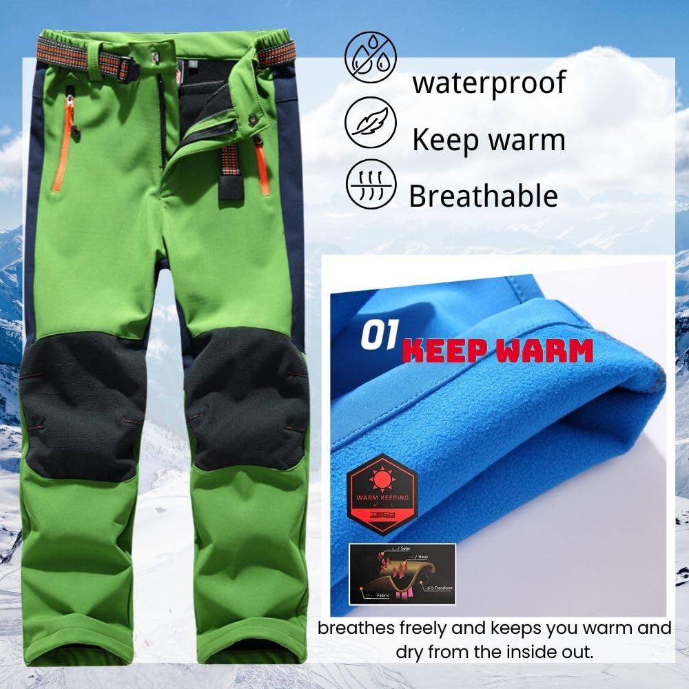 Wodoodporne spodnie termiczne dla chłopców i dziewczynek, spodnie śniegowe, zimowe spodnie outdoorowe, spodnie trekkingowe, spodnie narciarskie softshellowe