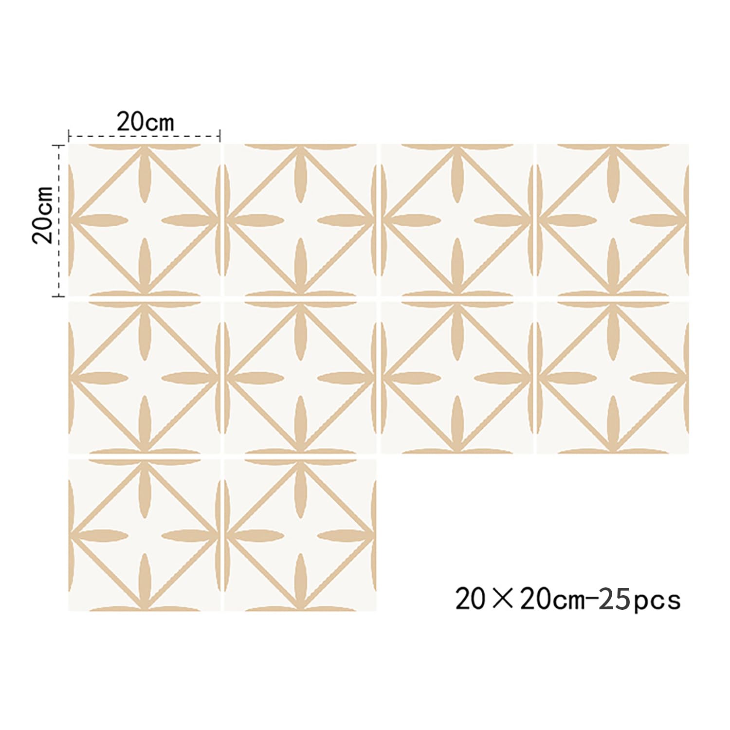 Alwayspon - Pegatina de azulejos, 25 piezas de 20 cm/8 pulgadas, color beige y blanco, autoadhesivas, para pegar en azulejos, adhesivo de transferencia para baño y cocina, salpicadero, pegatinas de