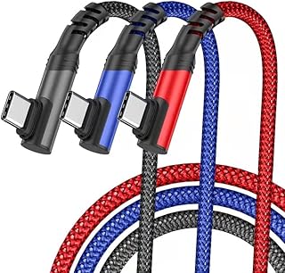 USB C to USB C Cable 60W, [3-Pack 10ft] Pofesun Type C to Type C Cable Right Angle, Compatible with Samsung Galaxy S21 S20,Note 20/10/9/8,MacBook Air/Pro 13'',iPad Mini 6/Pro/Air,Pixel-Black,Blue,Red …