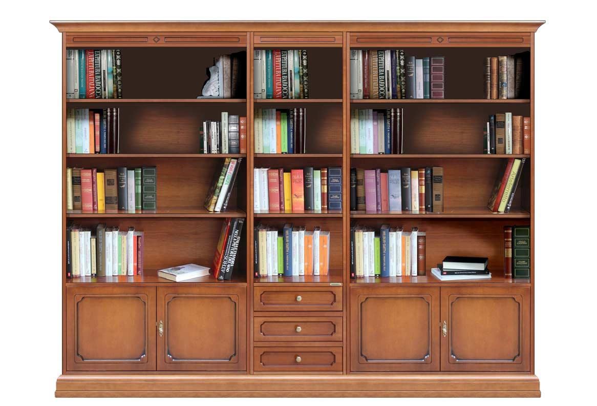 Arteferretto Wandregal für Wohnzimmer/Büro/Arbeitszimmer: Bücherregal 2,5 m, Struktur aus Holz mit Schubladen und Türen, Möbel im Stil für Einrichtung, Einfache Montage