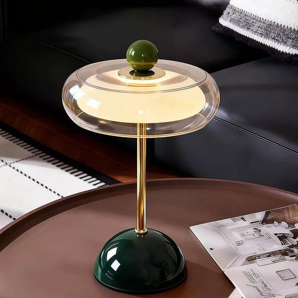 LED Tischlampe Kabellos Glaslampenschirm Pilz Lamp Batteriebetrieben USB Aufladbar Ohne Kabel Nachttischlampe Dimmbar mit Touch Control Mushroom Lamp Modern Dekoration lnnen und Außen,Grün