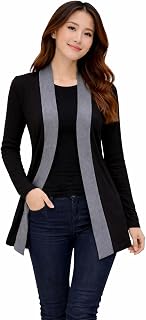 Accmetees 100% Cotton, Women's Full Sleeve Open Front Shrug with Round Neck T-Shirt, 100% Cotton, Black with Charcoal Cont... Price In India