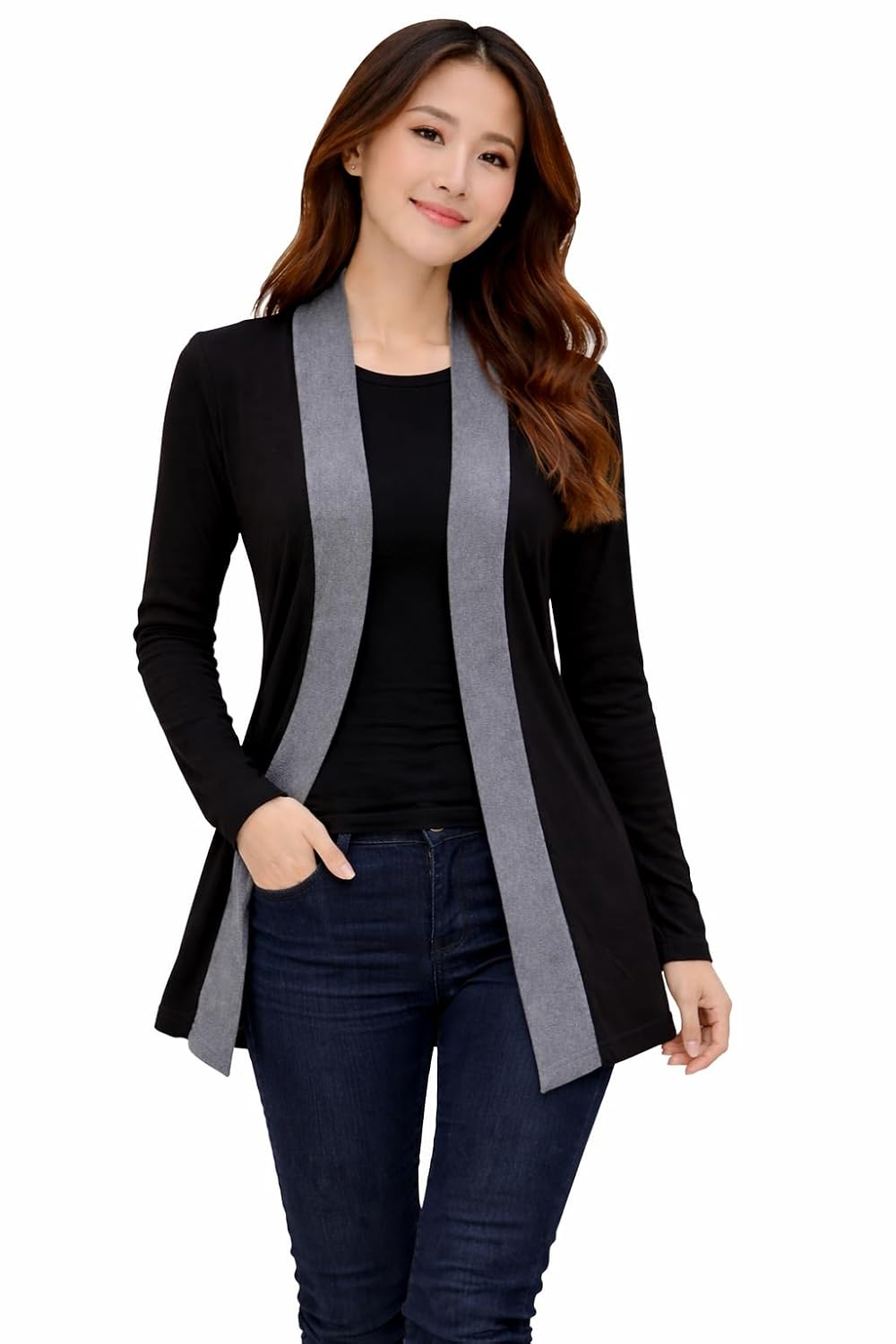 Accmetees 100% Cotton, Women's Full Sleeve Open Front Shrug with Round Neck T-Shirt, 100% Cotton, Black with Charcoal Cont... - Review, Price and Buying Guide