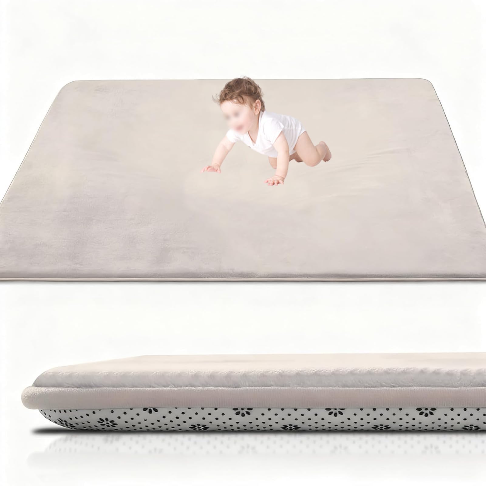 XUEGAIXIA Coral Velvet Baby Play Mat, 2CM Thick Baby Crawling Mat 160 x 280 cm Cream Nursery Rug for Crawling & Playing for Bedroom, Kids Room, Playmat Non-slip Nursery Babies Mats for Floor Play