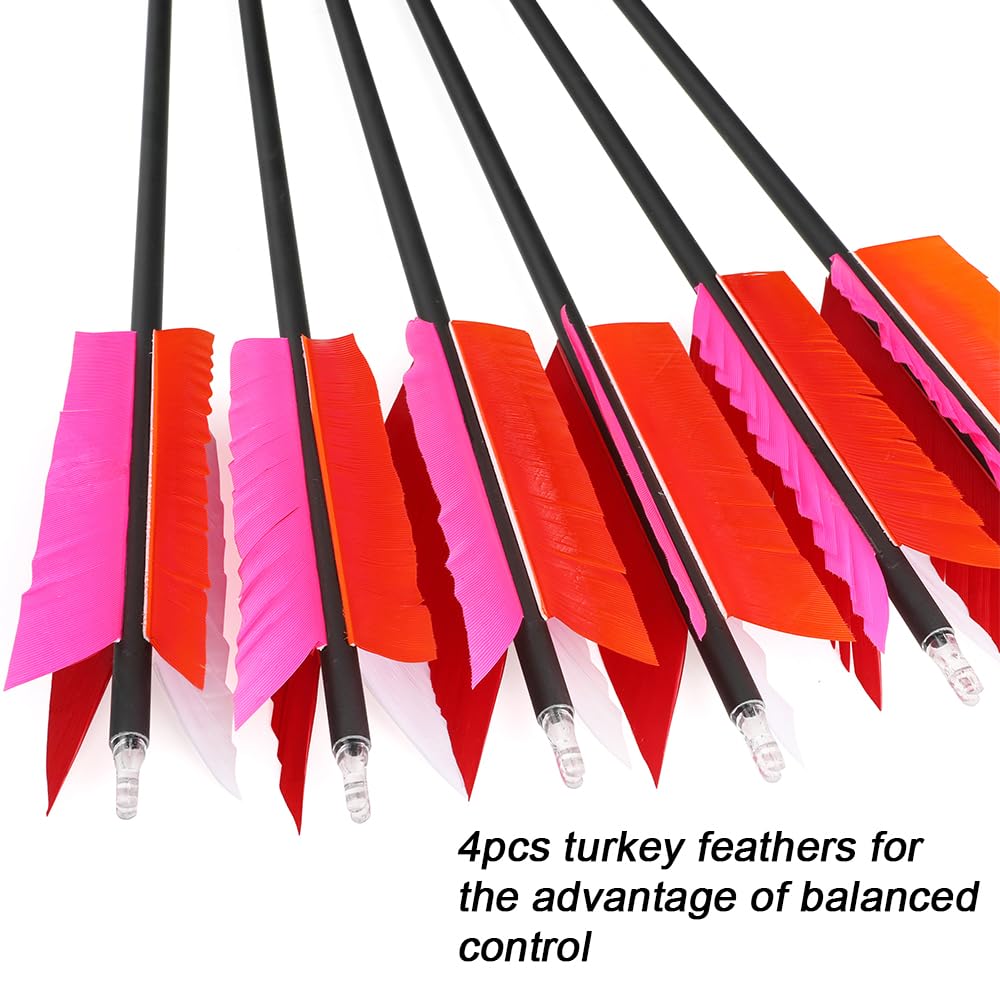 6/12pcs Bogenschießen Jagd Pfeile 30 Zoll Flu-Flu Pfeile Carbon Pfeile Spine 500 mit 4 Türkei Federn Bogenpfeile für Kleinwild Jagd Schießen