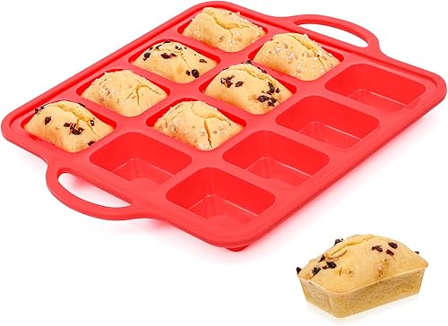 Miniatura 11 de CAKETIME Mini Sartenes para Pan, Sartenes de Silicona para Pan con Marco Reforzado de Metal 8 Cavidades Antiadherentes para Hornear Pan de Maíz, Pan