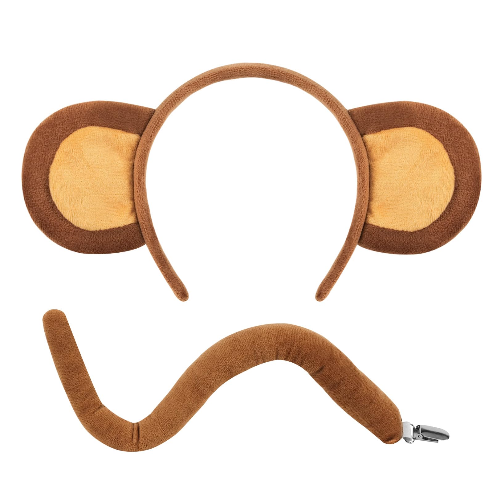 Beviliu Monkey Ears and Tail Set 2 Pieces Monkey Costume Accessories, Realistic Animal Ears Headbands for Adults Party Cosplay Halloween — image 1
