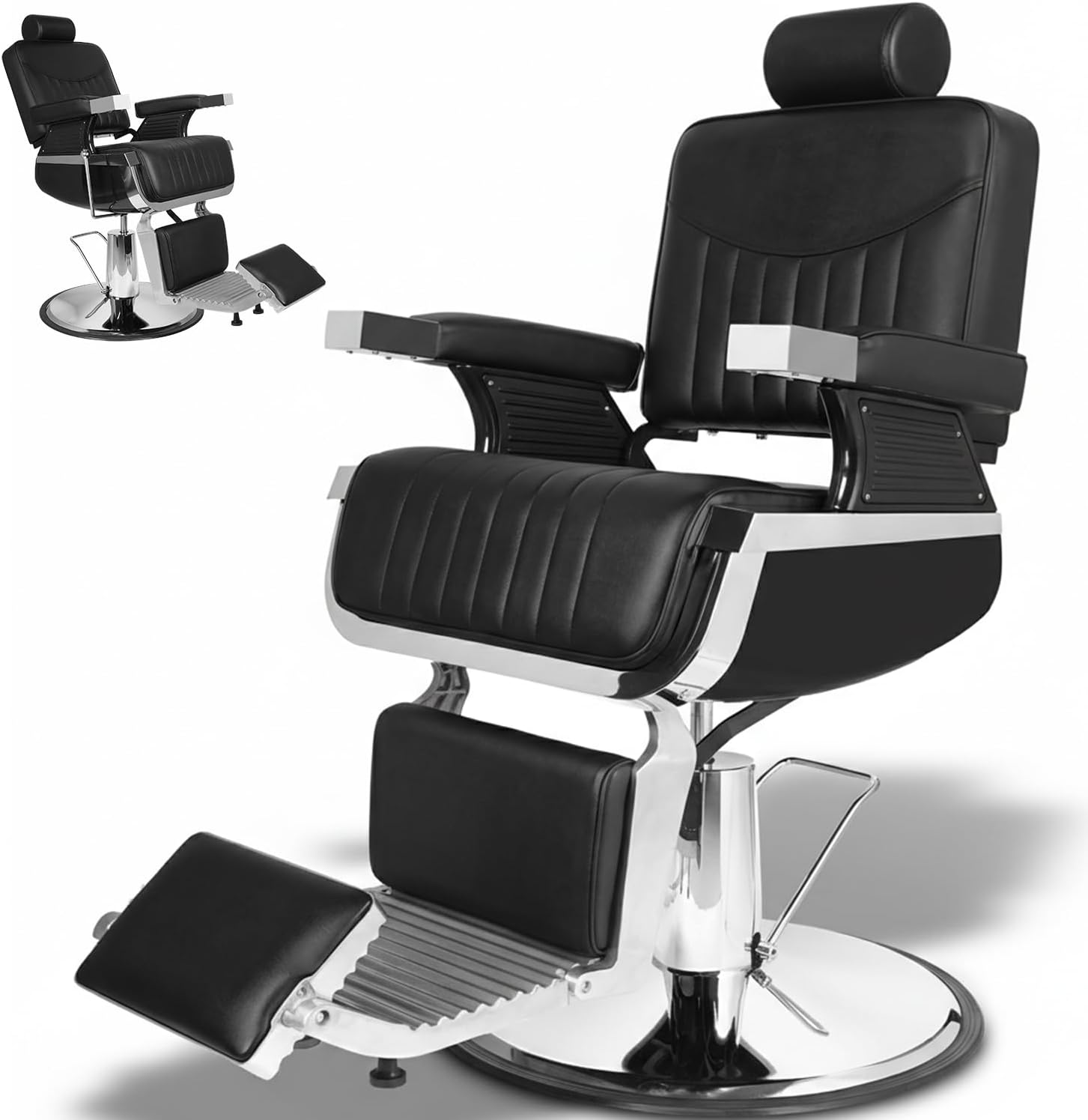 Heavy Duty Barber Chair for Home, Professional Hydraulic Reclining Salon Chair for Hair Stylist with 360° Swivel, Adjustable Headrest & Footrest, All Purpose Beauty Spa Tattoo Equipment, Black, 440lbs