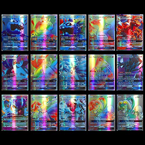 Xiaoxingyun 120 Assorted Pokemon Cards - 115 GX and 5 Mega Pokemon Cards, Pokemon Trading Card Game Cartoon Cards for Children, Includes Paper Box