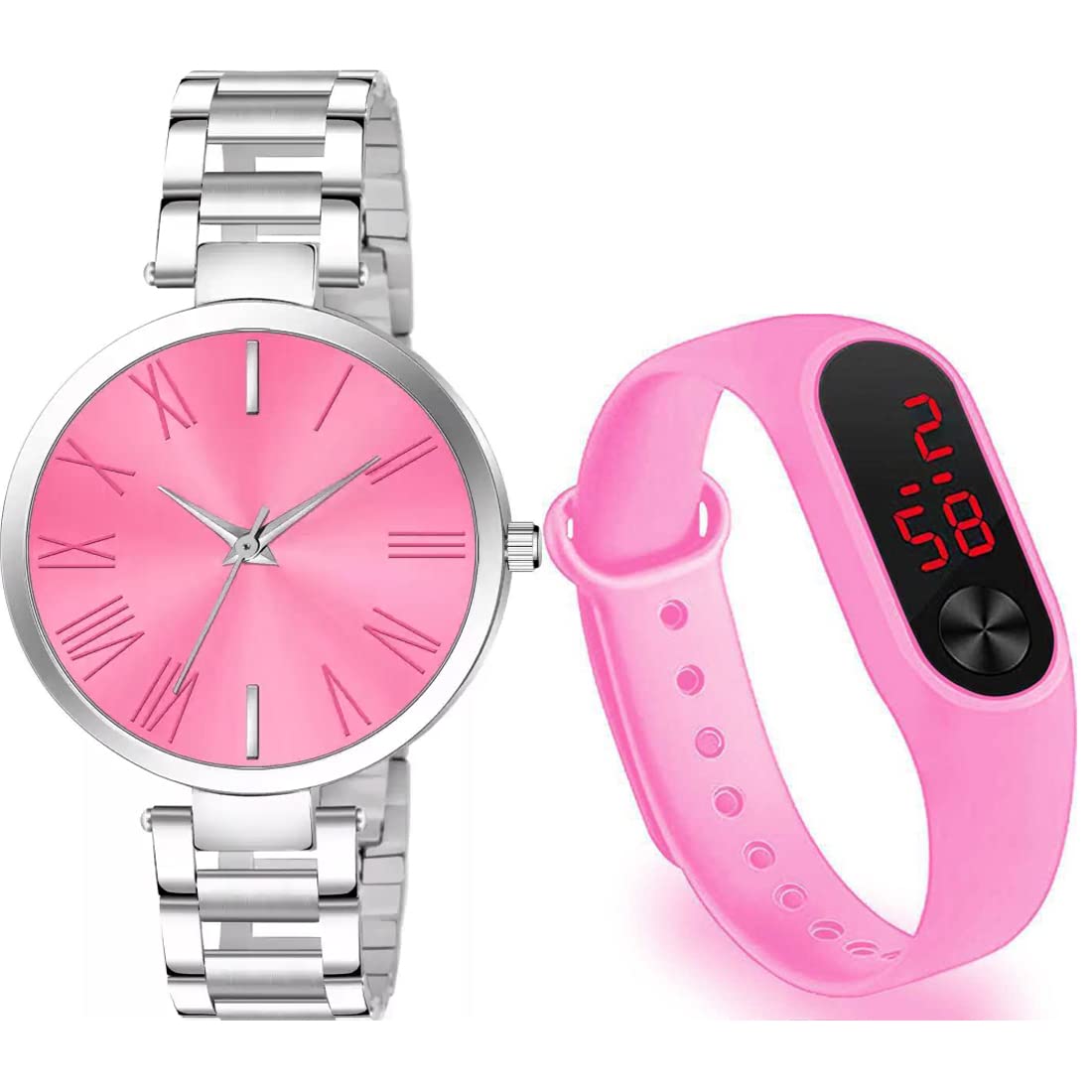 GOLDENIZE FASHION Pink Analog and Digital LED Display Day and Date Dial for Girls & Womens Watches Combo Pack of 2 (B0BQ6DGX3G) Amazon Price History, Amazon Price Tracker