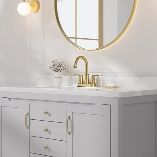 Miniatura 2 de Phiestina TY36-BG - Grifo de lavabo de baño de 4 pulgadas, 2 o 3 agujeros, oro cepillado, 2 manijas, giratorio de 360, con drenaje desplegable de