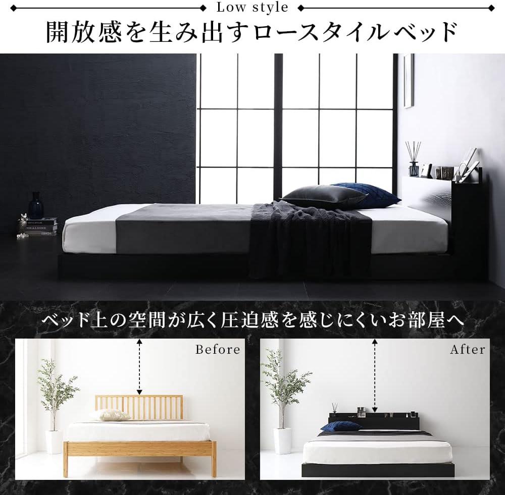 RASIK ベッド ダブル ベッドフレームのみ ブラック すのこ ローベッド