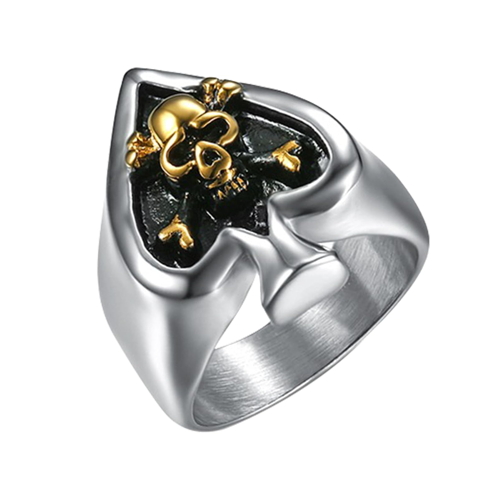 OIDEA Anillo de Calavera para Hombre, Anillo de Póquer As de Picas, Anillo de Motero, Anillo Hipoalergénico de Acero Inoxidable, Anillo Gótico, Joyas de Halloween, Negro/Plata