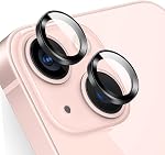 TENOC Protecteur d'objectif pour caméra iPhone 14 & iPhone 14 Plus, 9H Couverture d'écran de caméra en verre trempé, anneau individuel en métal noir