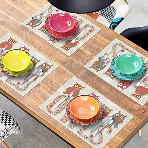 Set de table résistant à la chaleur et lavable motif hiboux - 8