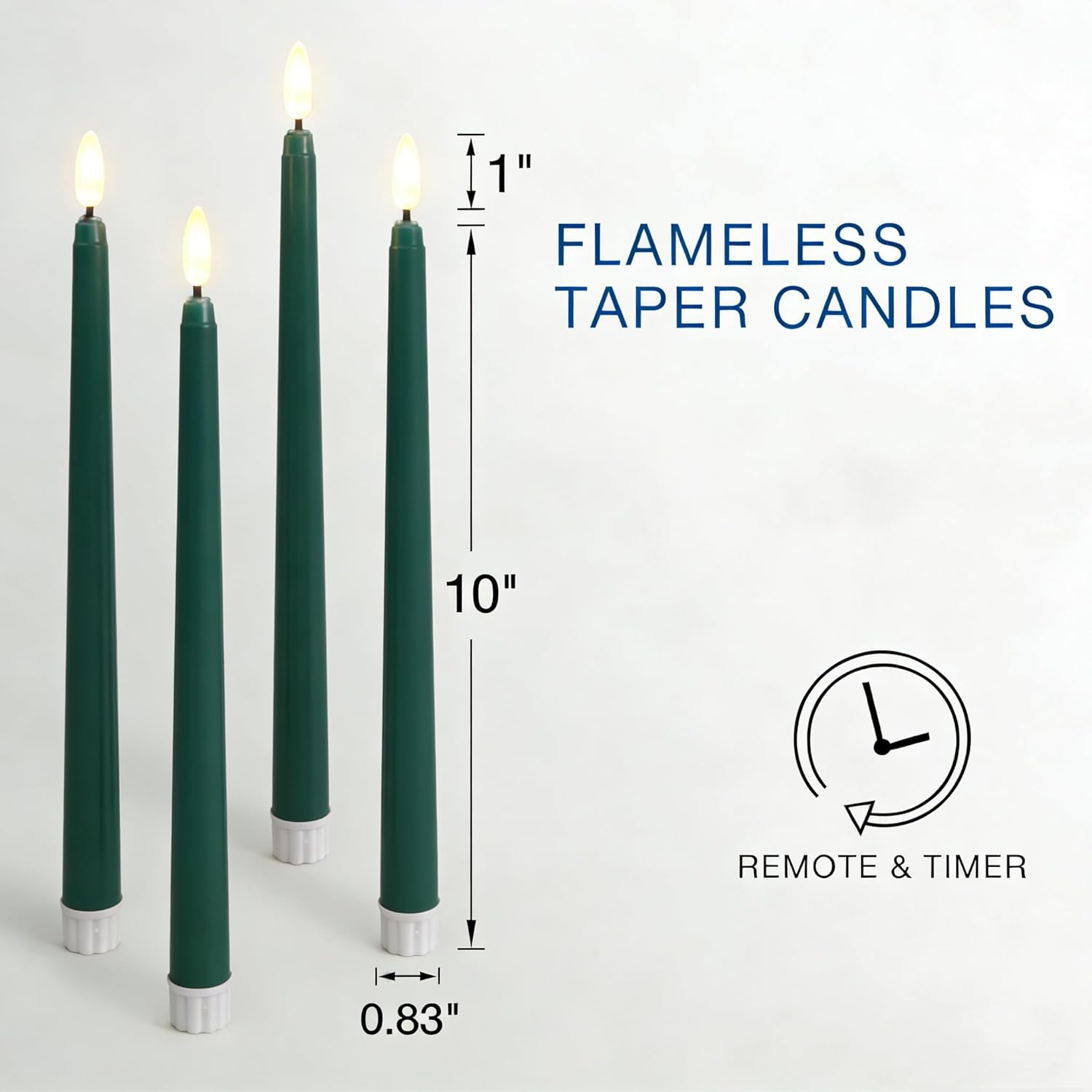 Green Flameless Taper Candles with Remote Timer, Flickering Battery LED Candlesticks Spring Home Decor Set of 6