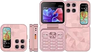 MJDHS i18 Pro teléfono con Tapa Desbloqueado, Doble sim, teléfono Celular Plegable con Linterna led, Pantalla pequeña de 2.4 Pulgadas, cámara Trasera HD(Color:Rosa)