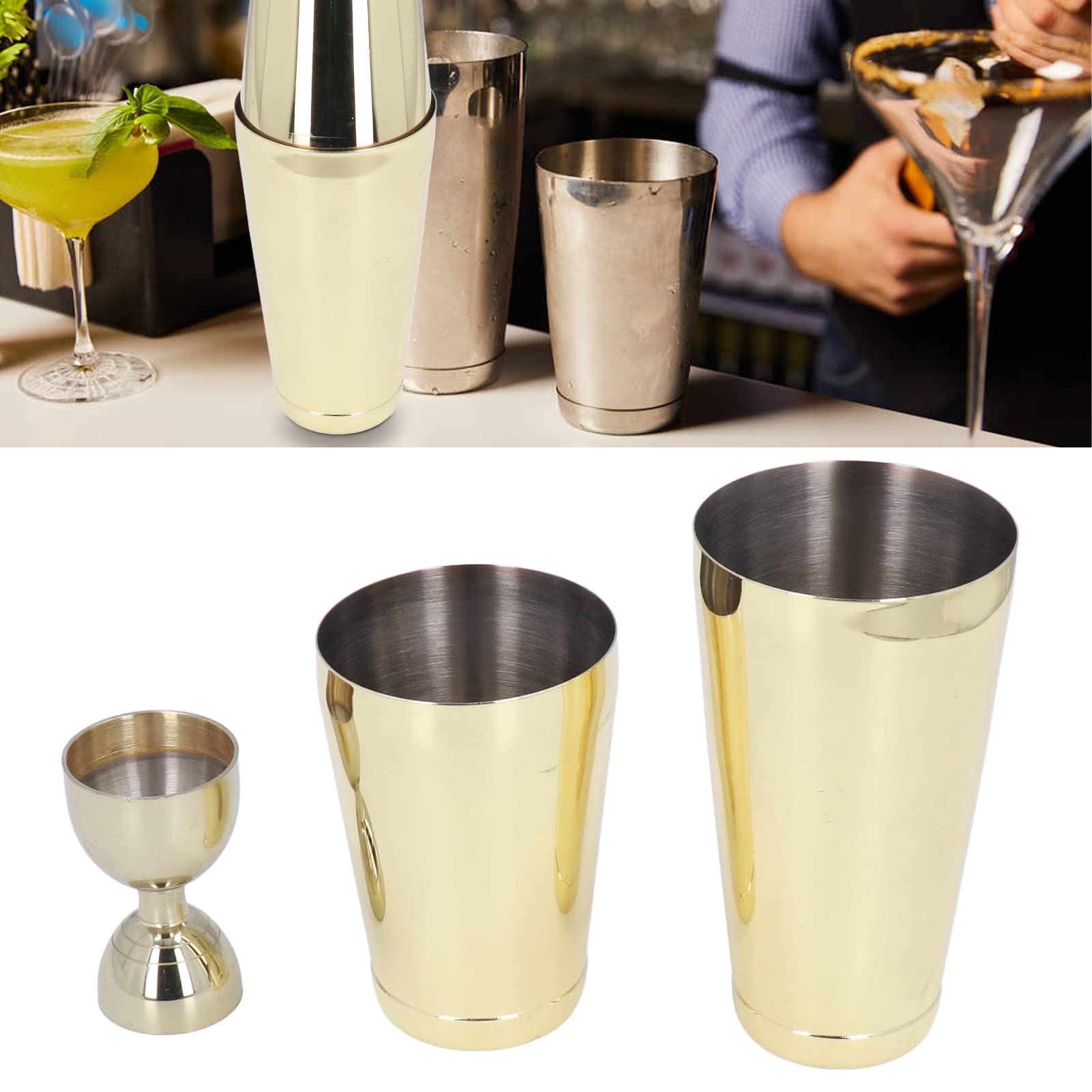Nikou Juego de 11 coctelera de acero inoxidable, herramienta de mezcla de cóctel de bar para el hogar, acabado dorado, incluye agitador, colador, medidor y más