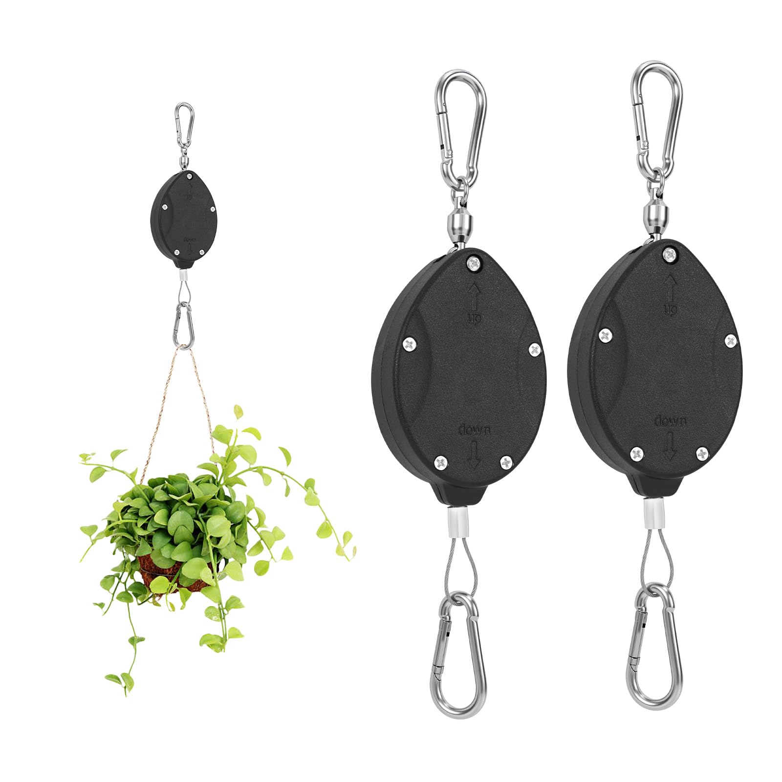 Tinoaly Lot de 2 Cintres Rétractables Robustes avec Poulies Réglables, en Acier Inoxydable avec Mousquetons pour Plantes Suspendues Mangeoires et Pots d'oiseaux d'Intérieur et d'Extérieur