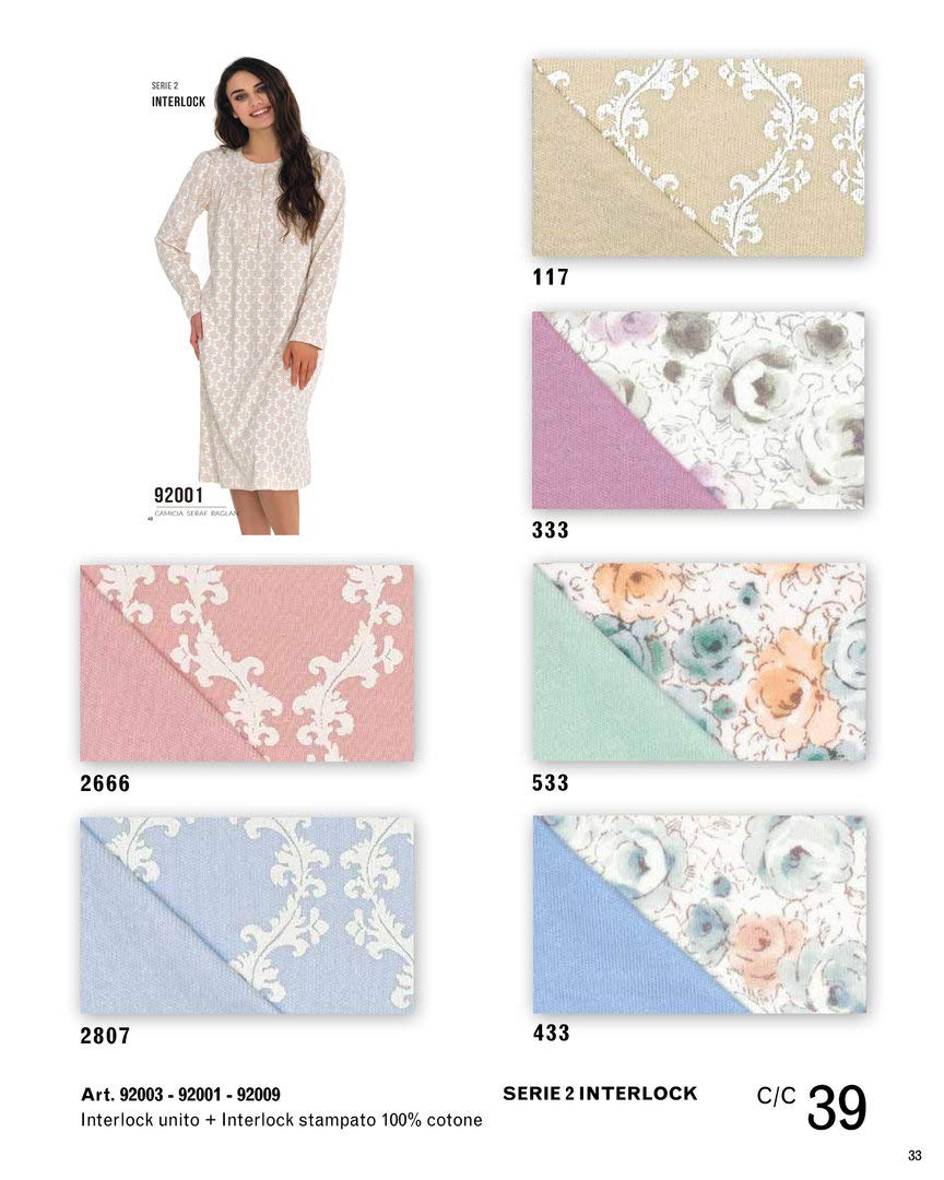 Camicia Notte Classica Donna Caldo Cotone Carrè Seni prosperosi Linclalor 92001