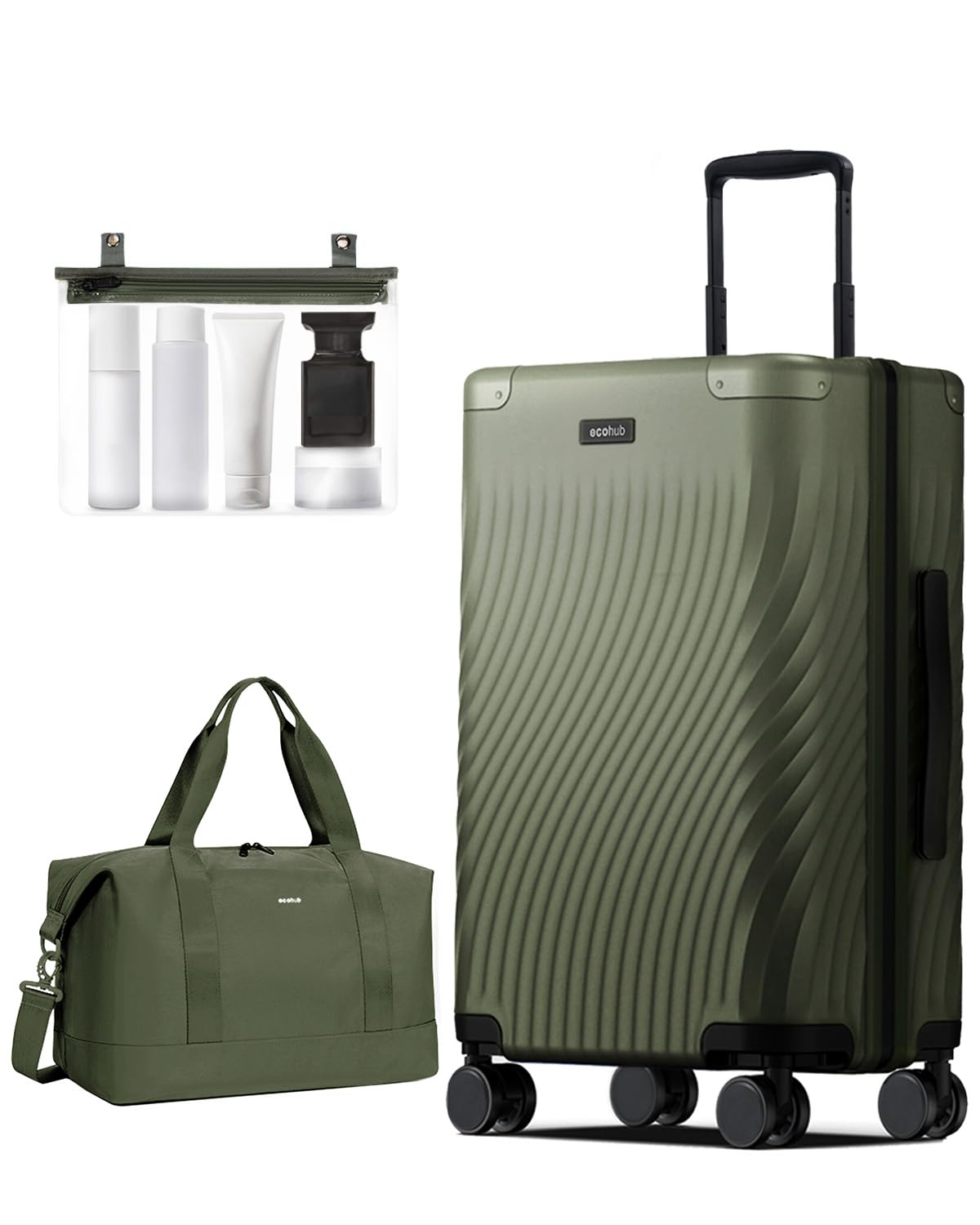 ecohub hardside expandable carry on luggage, recycled pc 24" rolling luggage 26x16x11 airline approved with spinner wheels& tsa lock, lightweight hardshell travel suitcase, 24inch carry-on green