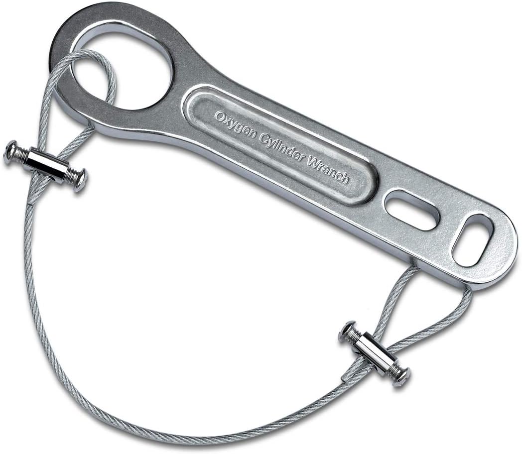 Small Heavy Duty Metal Oxygen Cylinder Tank Wrench O2 Key with Lanyard Cable Chain for CGA 870 Standard Post Valves for Sizes M2 A(M4) B(M6) ML6 C(M9) D(M15) JD(M22) and E(M24)