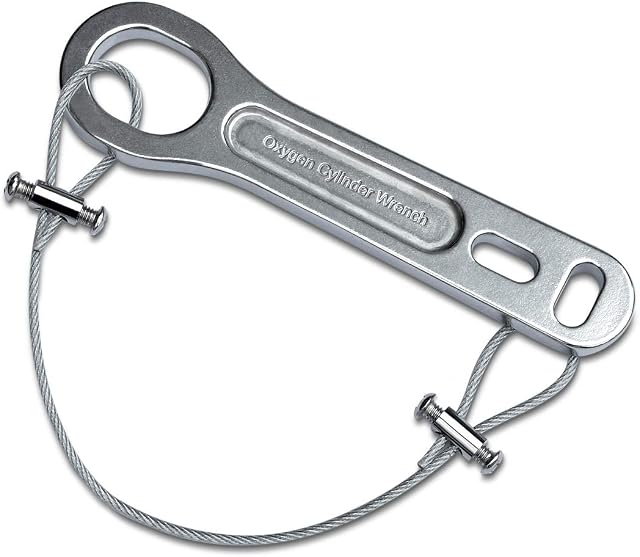 iGuerburn Small Heavy Duty Metal Oxygen Cylinder Tank Wrench O2 Key with Lanyard Cable Chain for CGA 870 Standard Post Valves for Sizes M2 A(M4) B(M6) ML6 C(M9) D(M15) JD(M22) and E(M24)