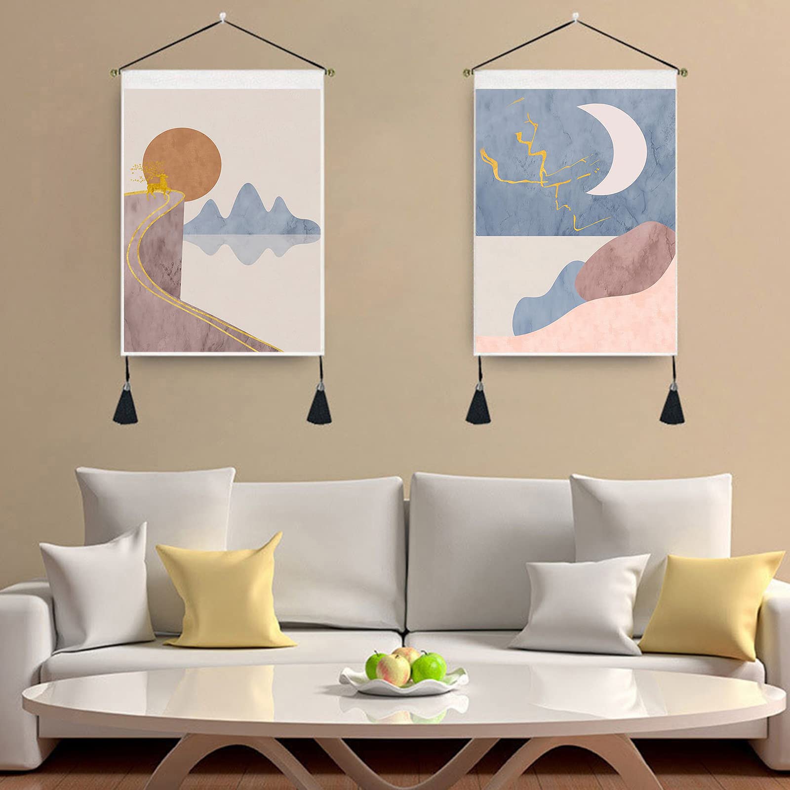 ZOYIEP Set di 2 arazzi da parete in stile boho, con sole e luna, decorazione da parete (C