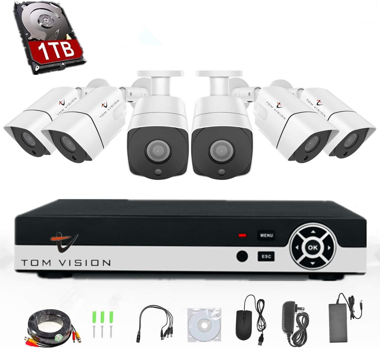 tomvision 8Channel AHD CCTV Full HD Kit with 1TB Hard Disk and 8PCS Waterproof Bullet Camera