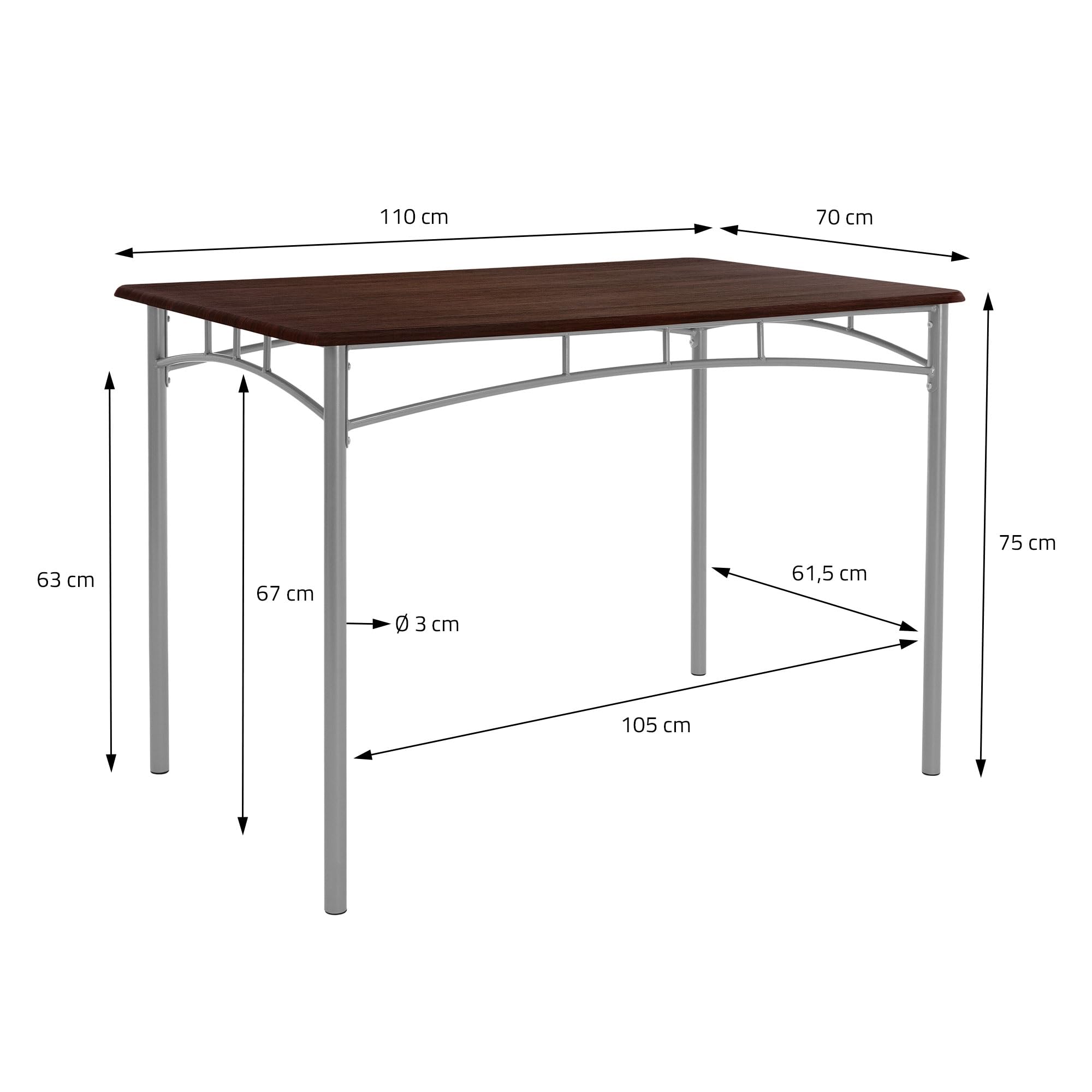 ML-Design Table de Salle à Manger avec 4 Chaises, Chêne Foncé, Set de 5 Pièces pour 4 Personnes, MDF Laminé, Pieds en Métal, Matériel de Montage Inclus, Ensemble de Meubles de Cuisine Salon