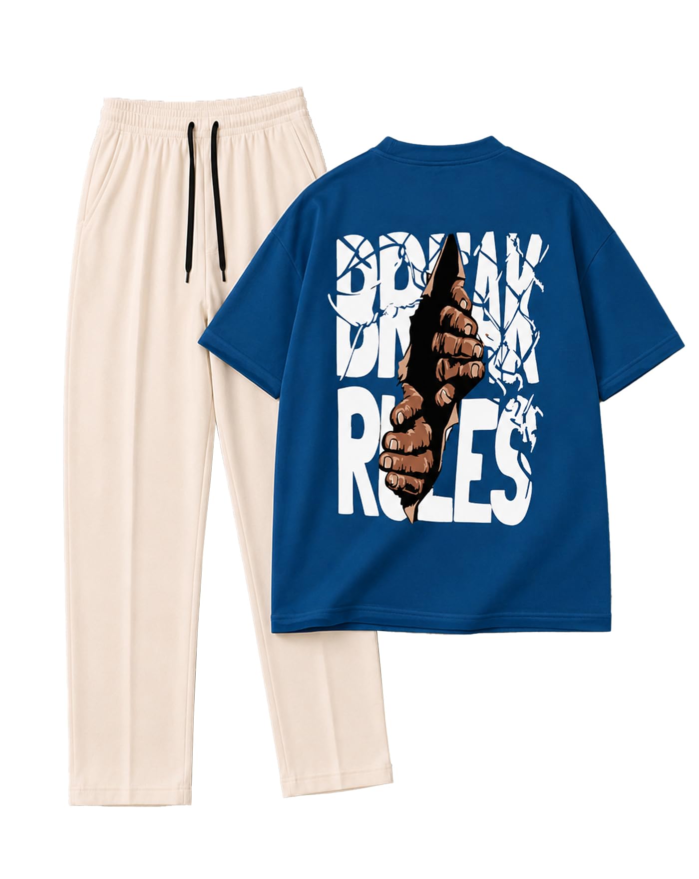 Men's Trendy Co-Ord Set | Oversized Graphic Printed T-Shirt & Track Pant | Cotton Blend Casual Summer Wear Set for Men-image-26