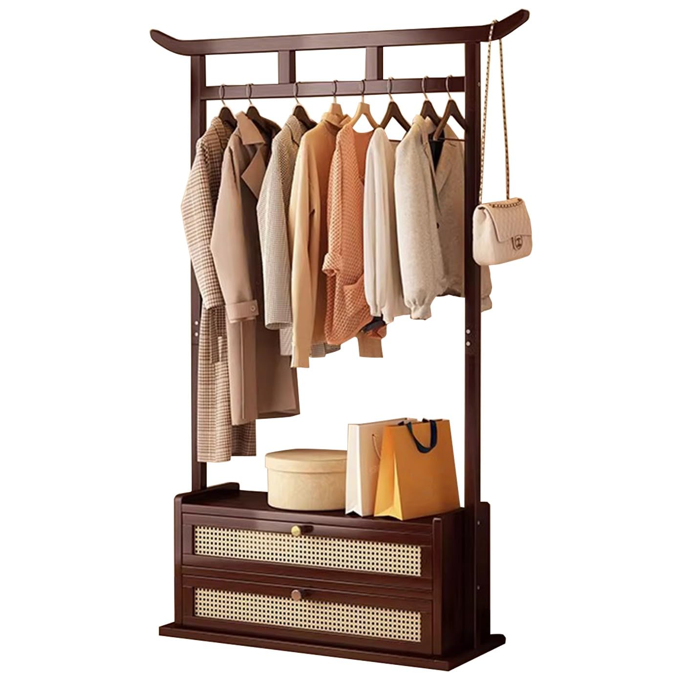 Porte-manteau en bambou penderie vêtements robuste avec étagère à chaussure