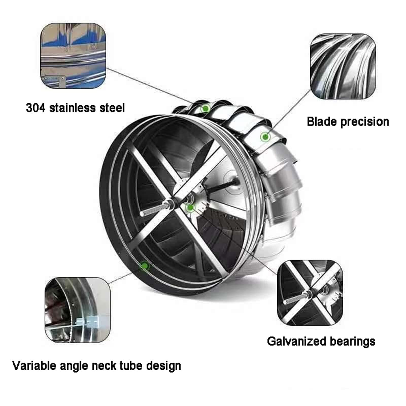 Sombrerete Giratorio de Acero Inoxidable para Chimenea: Apto para techos de 160 mm, su eficiente diseño Giratorio Mejora el Rendimiento de la Chimenea y Proporciona protección contra la Inte