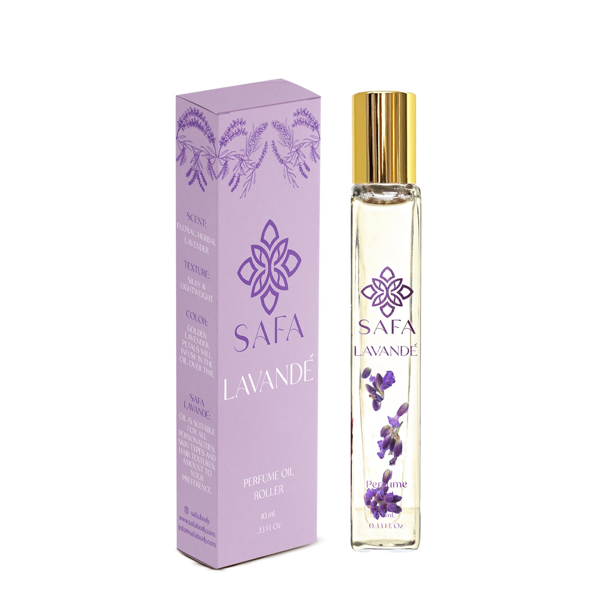 SAFA Lavender Roll On Essential Oil – Travel Size Pocket Fragrance – Pure Organic Lavender Scented Roller Oil - Long Lasting Fragrance – Ideal Gift for Women - No Additives, Alc Free 10mL (10mL)