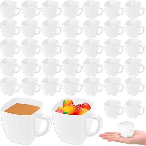 Miniatura 1 de Amyhill 100 tazas de té desechables, mini taza de té de plástico a granel con asa, taza de café de plástico duro, taza de café cuadrada desechable